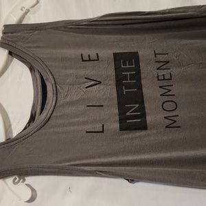 Rise by LuLaRoe "live in the moment" gray workout tank, size large